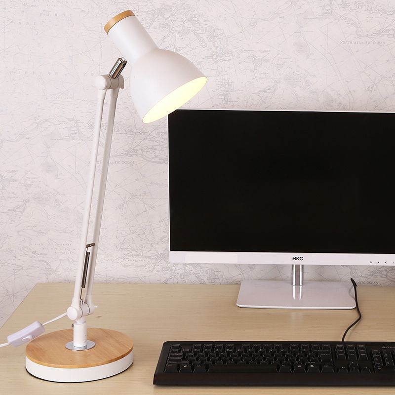 1 Éclairage de bureau en métal léger Style Matte Noir / blanc Dome Shade Flexible Indoor Desk Lampe