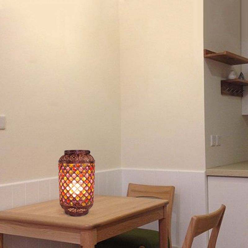 Lampada da comodino in rame in metallo lanterna a 1 luce decorativa da tavolo da notte per sala da pranzo