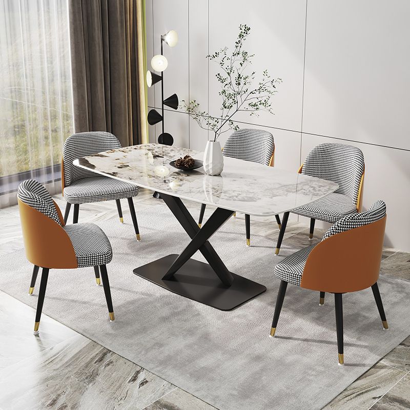 Designer Rectangle Dining Table Set 1/4/5/6/7 Pieces Gold Stone Top Dinette Set