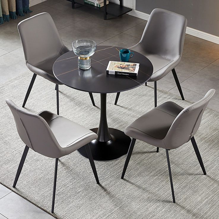 Round Tulip Base Modern Dining Table Two-Color Fixed Table with Sintered Stone
