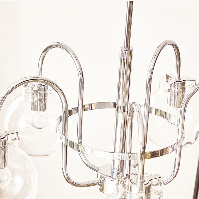 Modern Silver Ceiling Hung Fixture Global Clear Glass Down Lighting Pendant