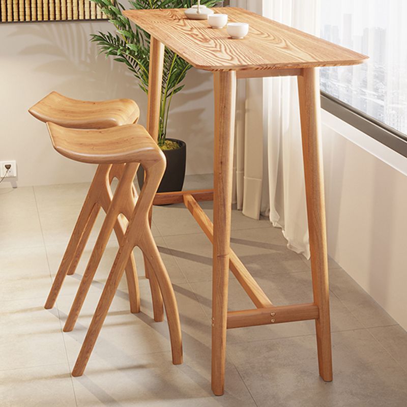 Trestle Base Bar Table Industrial Solid Wood Bar Dining Table with Footrest