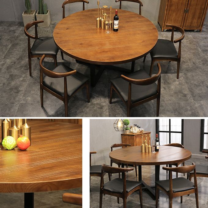 Modern Round Dining Table Natural Pine Wood Top Black Base Table without Chair