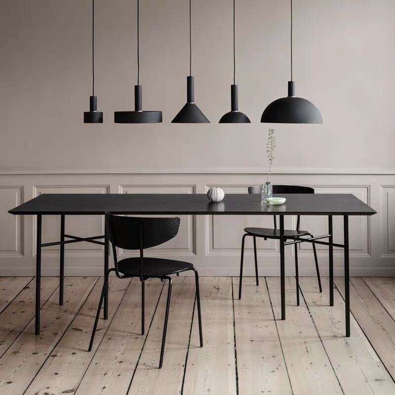 Industrial Style Dining Table Rectangle Solid Wood Black Dining Table with 4 Legs