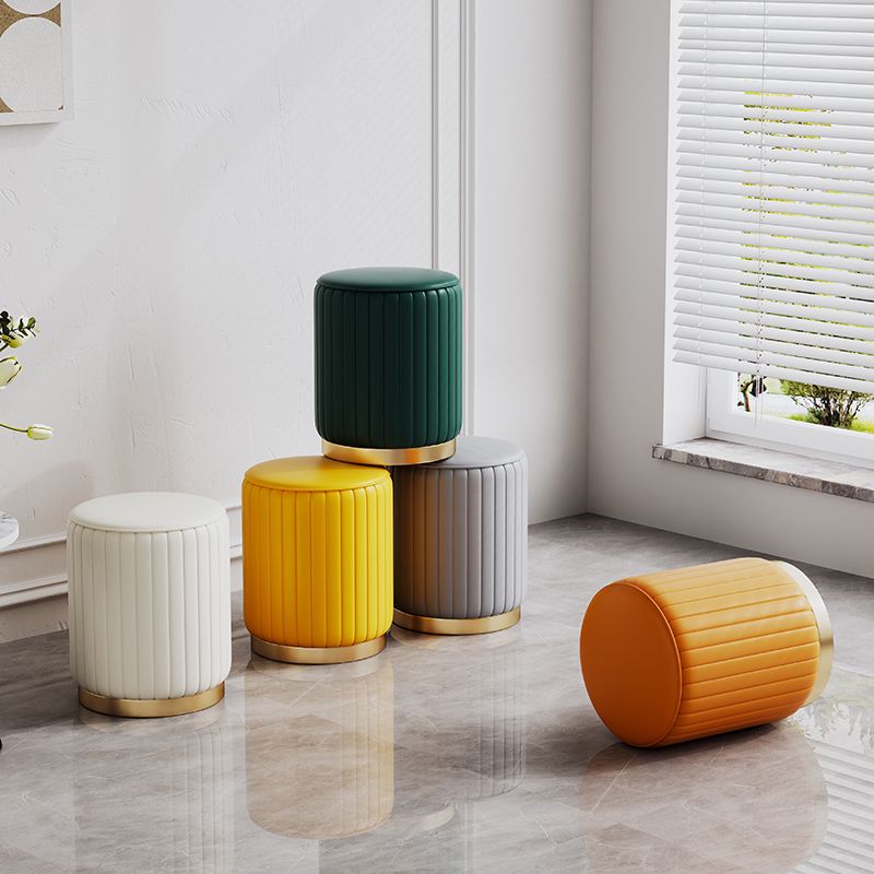 Faux Leather Pouf Cylinder Solid Water Resistant Modern Standard Ottoman