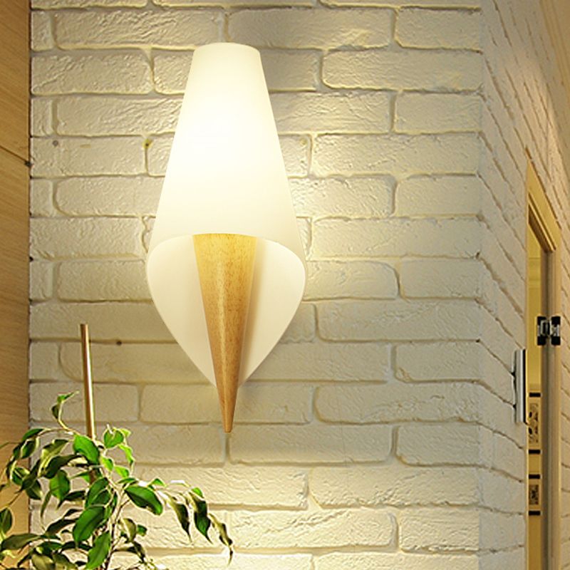 Wide Flare Living Room Sconce Light Chinese White Glass 1 Bulb Wall Mounted Lighting