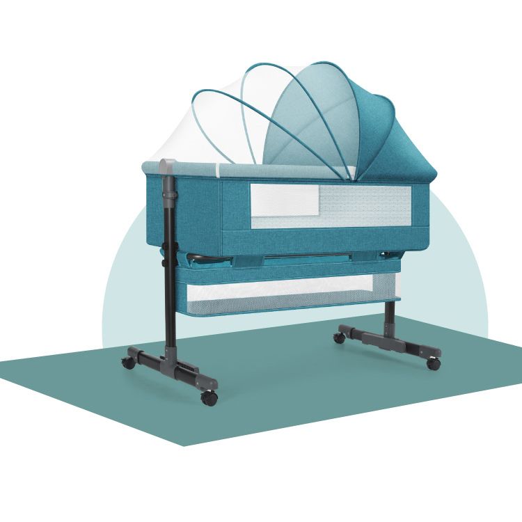 Metal Rectangle Bedside Crib Gliding Folding Crib Cradle for Baby
