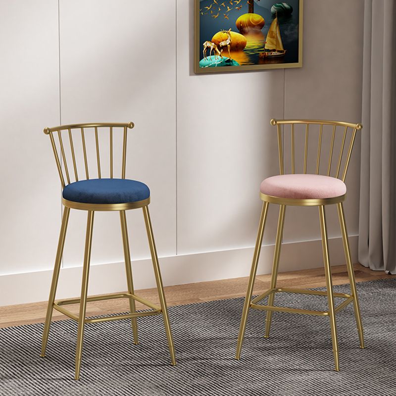 Glam Backrest Armless Counter Stool Iron Bar Stool with Velvet Cushion and Pedal for Cafe