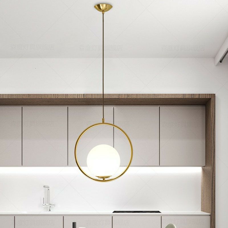Ball Kitchen Down Lighting Pendant Milky Glass Single-Bulb Modern Hanging Ceiling Light