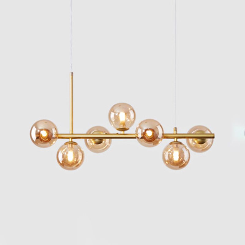 Moderne Insel Leichtes Multi-Head-Restaurant Hängende Lampe mit Globe Glass Shade