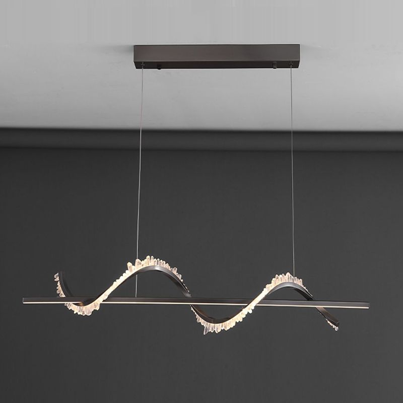 Minimalism Hanging Light Spiral LED Island Light Fixture with Crystal for Dining Room