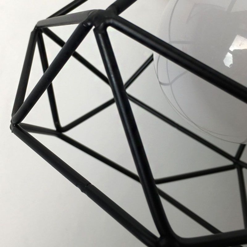 Geometric Pendant Light Industrial Style 1 Light Metal Flush Mount Light Fixture in Black