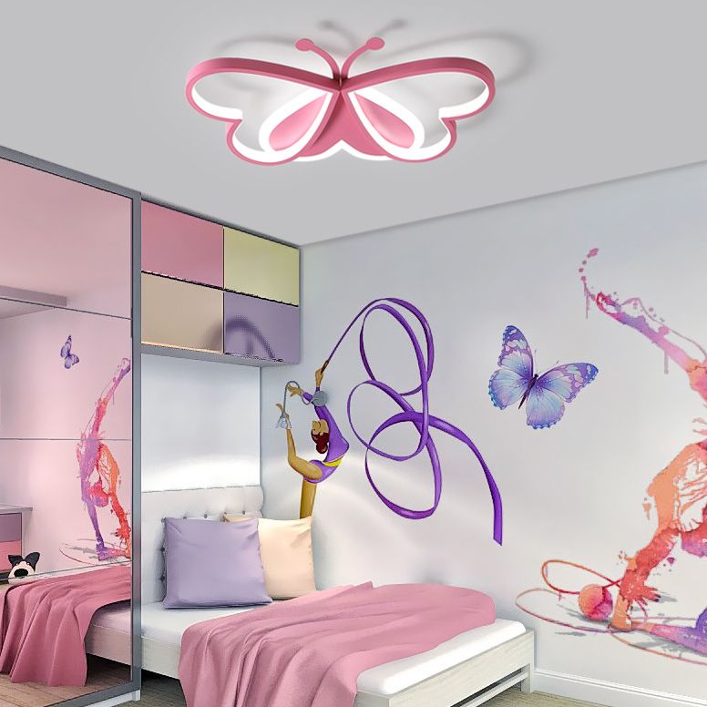 Butterfly Flush Mount Ceiling Light Fixtures Kids Metal Ceiling Mount Chandelier for Bedroom