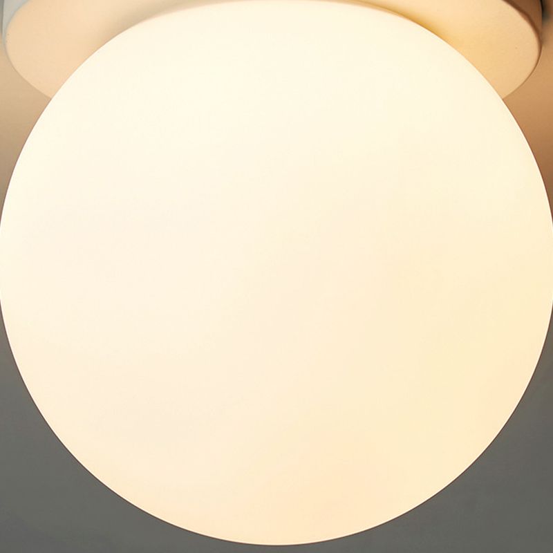 Glass Globe Flush Mount in Modern Concise Style Lacquered Iron Ceiling Light in White