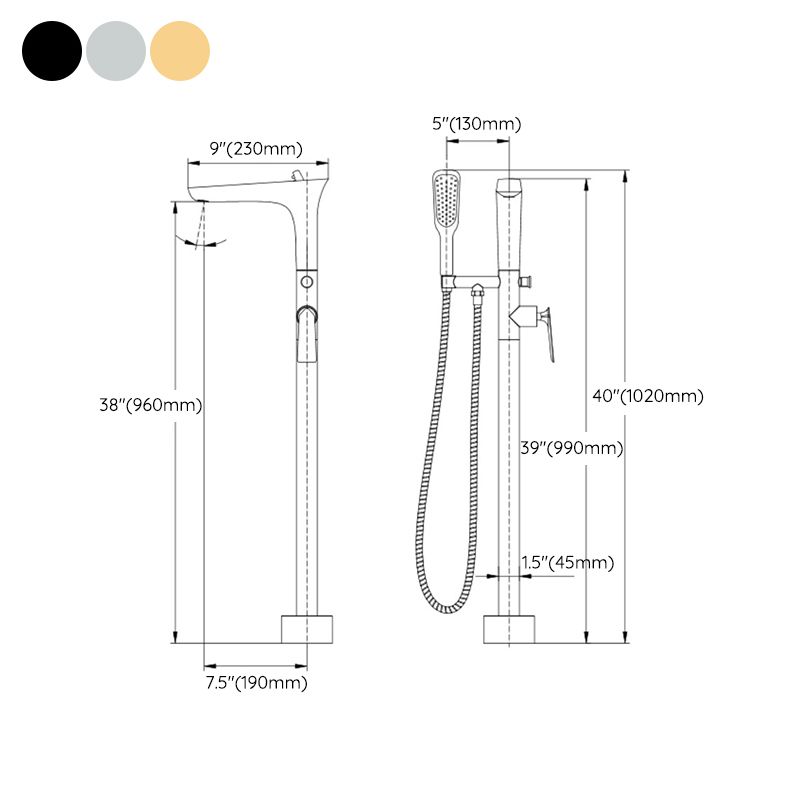 Floor Mounted Copper Bathtub Faucet Single Handle Freestanding Tub Filler Trim
