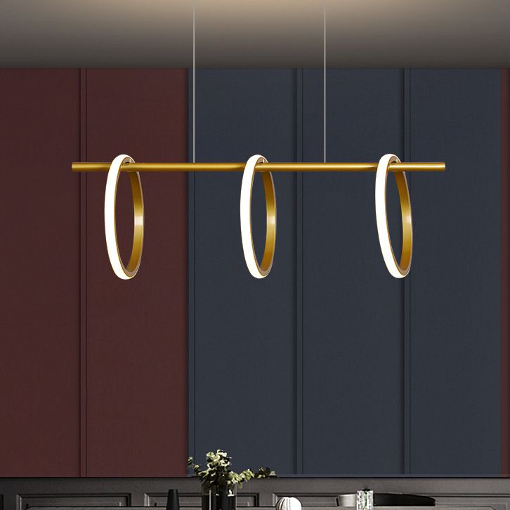 Modern Minimalism Linear Island Pendant Lighting LED Metal  Ring Island Ceiling Light for Living Room