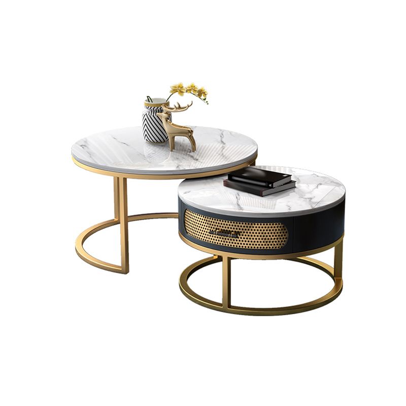 Slate Round Frame Coffee Table Nesting Modern Coffee Table Set