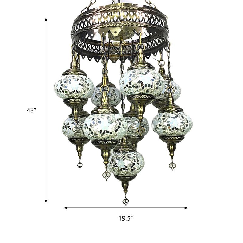 Vintage Lantern Chandelier Lamp White/Gold/Coffee Glass 9 Heads Pendant Lighting Fixture