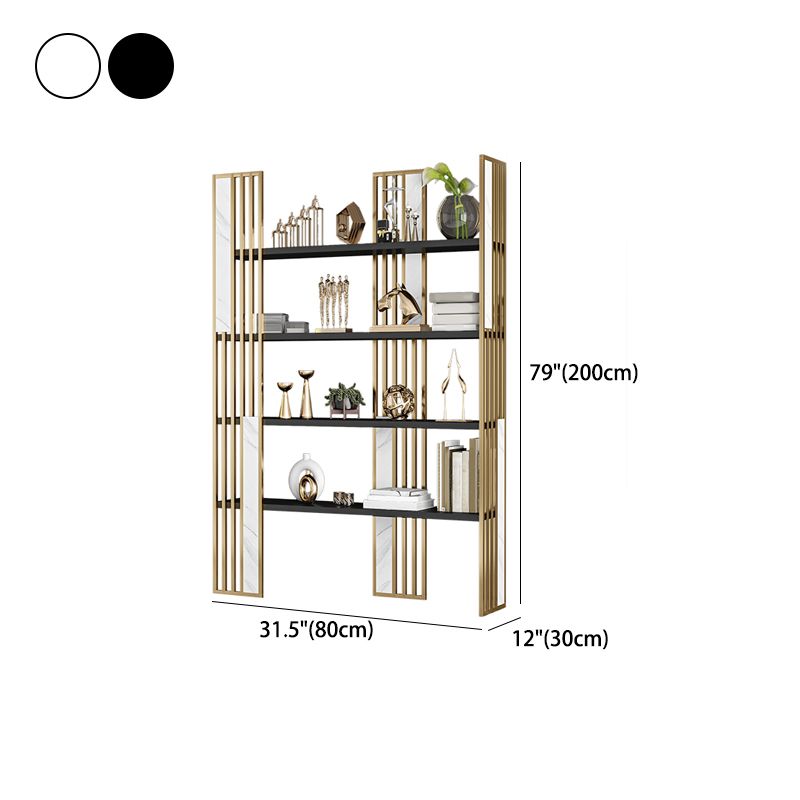 12" W Open Storage Bookcase Gold Metal Frame Bookshelf with Shelves