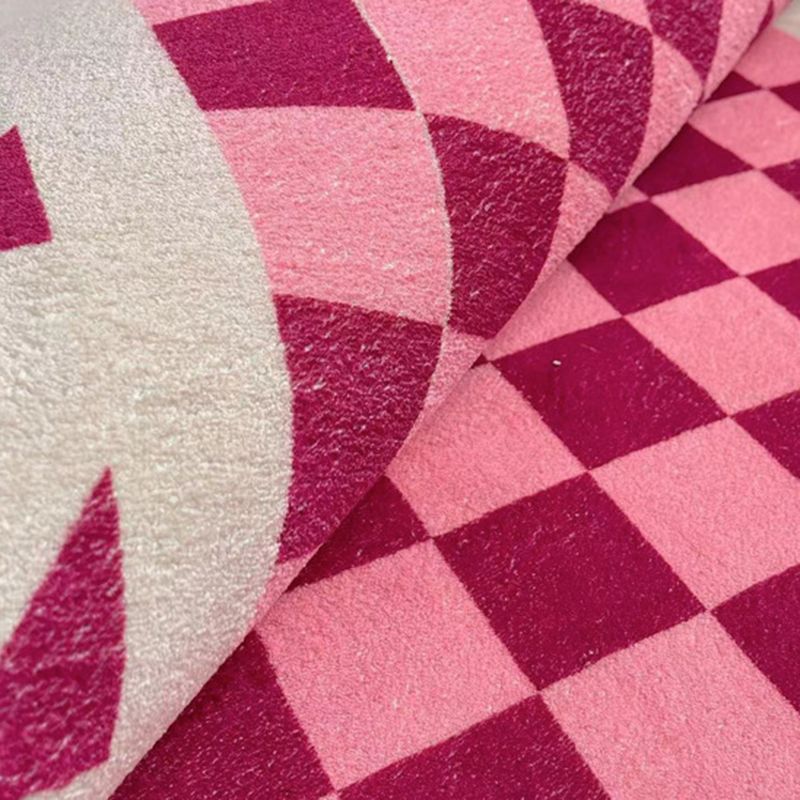Artistic Modern Rug Pink Check Rug Non-Slip Backing Rug for Living Room