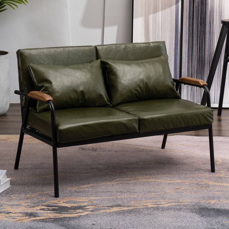 Sofá de lino industrial negro con almohadas de altavoces 29.53 "Sofá de brazo cuadrado alto