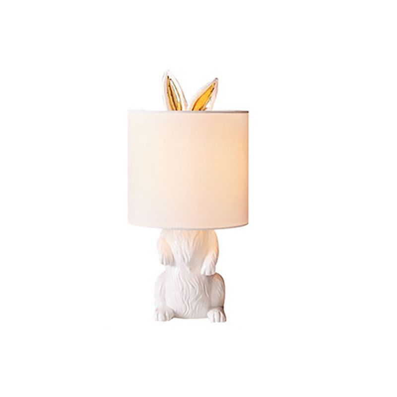 Contemporary Masked Rabbit Table Light Resin Single-Bulb Bedside Nightstand Lamp in White