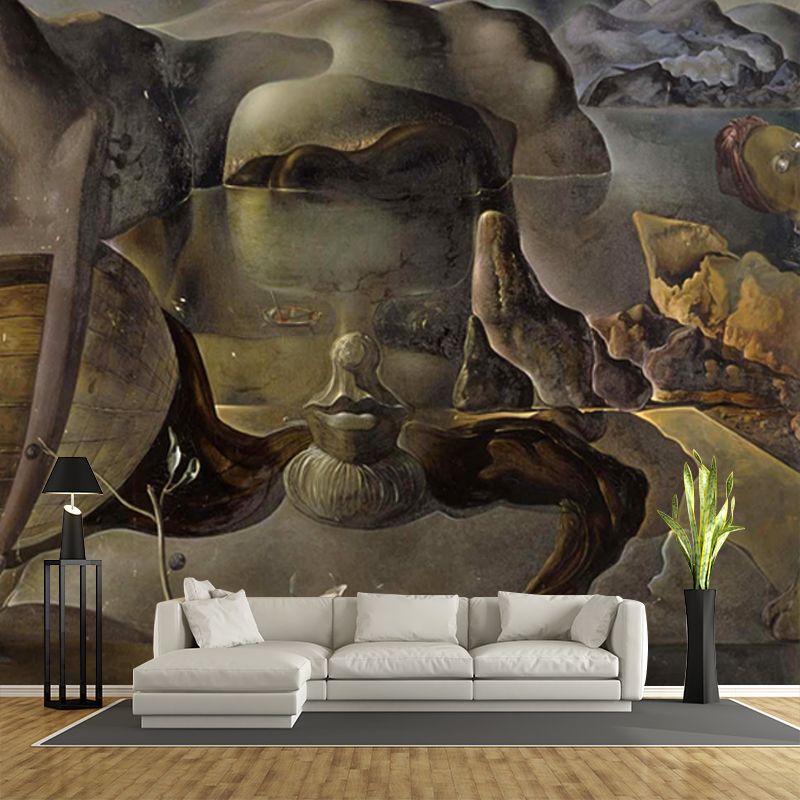 Surrealism the Endless Enigma Mural Non-Woven Waterproof Yellow Wall Covering for Bedroom