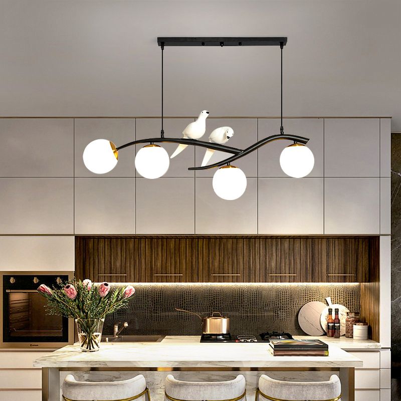 Glass Shaded Ceiling Light Modern Black/Golden Kitchen Island Lighting for Home