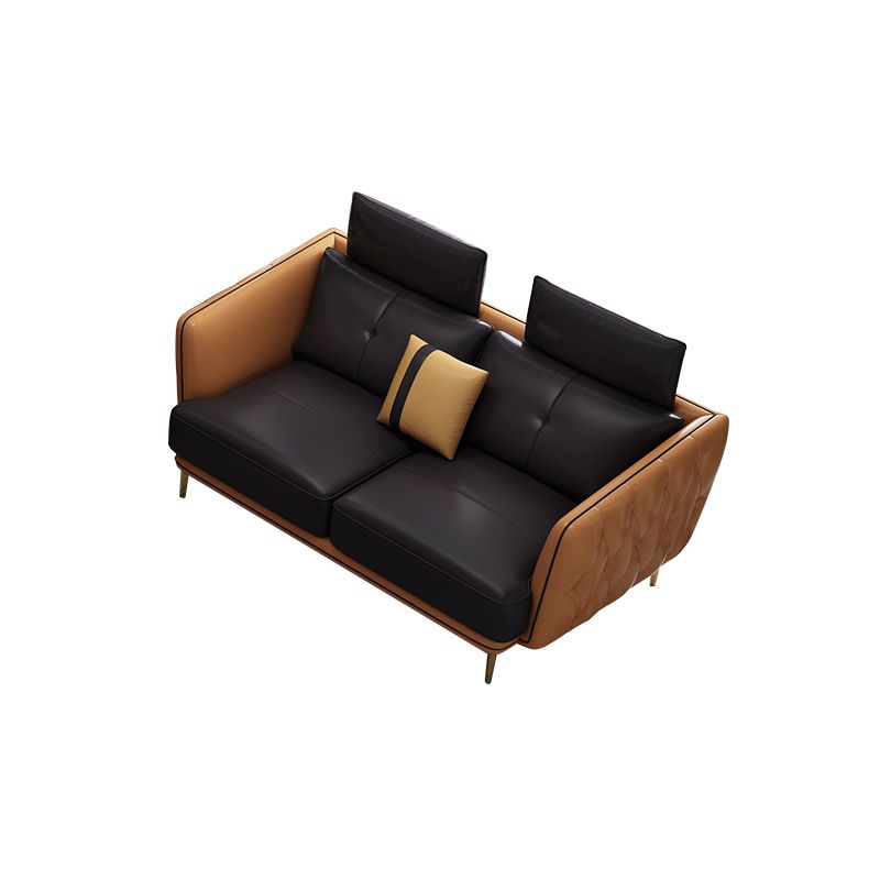 Contemporary Square Arm Genuine Leather Stain-Resistant Sofa & Chaise