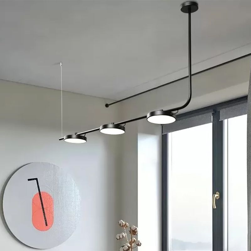 Moderno lampadario semplice/nero semplice con tonalità di tamburo 2/3 luci in metallo l'illuminazione per sala da pranzo