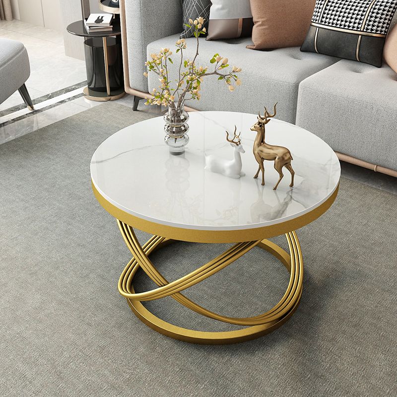 Slate and Metal Single Coffee Table Frame Round Glam Coffee Table