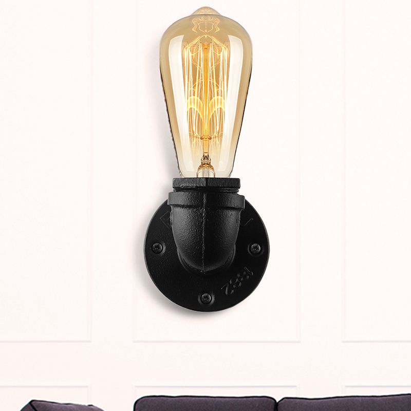 Bare Bulb Living Room Wall Sconce Lighting with Pipe Rustic Stylish Metal 1 Head Black/Bronze Wall Mount Light