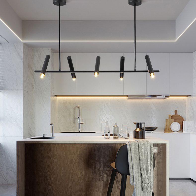 Black Linear LED Island Chandelier Lights Metal New Modern Hanging Lamp for Dining Room