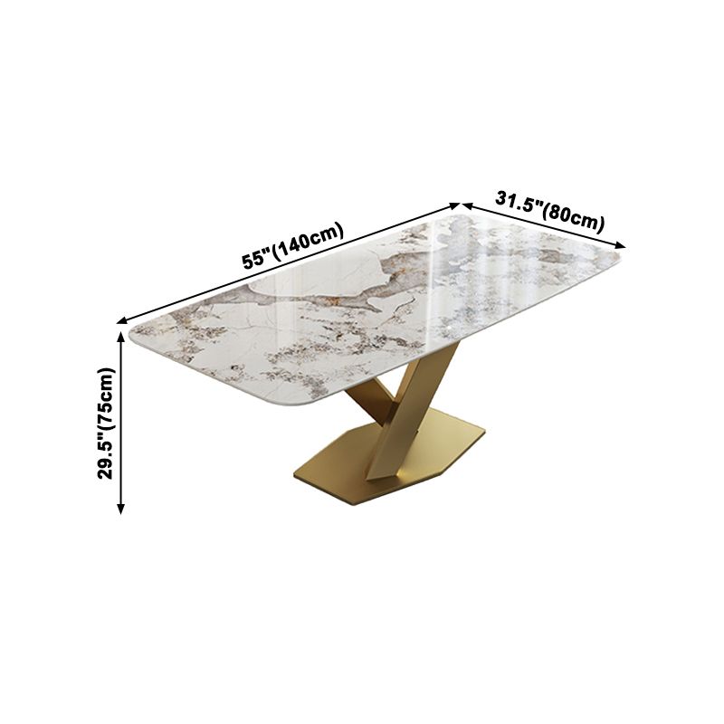 Luxus gesinterte Steintisch Rechtecktisch mit goldenem Metallpodest