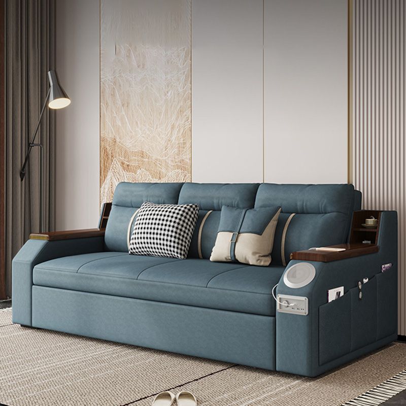 Scandinavian Blue Sleeper Sofa with Storage and Cushion Back