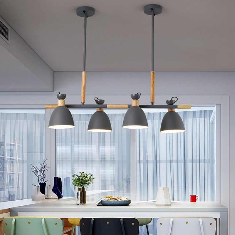 Metal Bowl Shape Chandelier Light Modern Style 4 Lights Chandelier Light Fixture in Gray