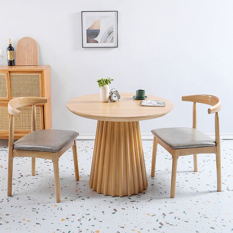 Modern Round Dining Table Natural Solid Wood Base Pedestal Dining Table