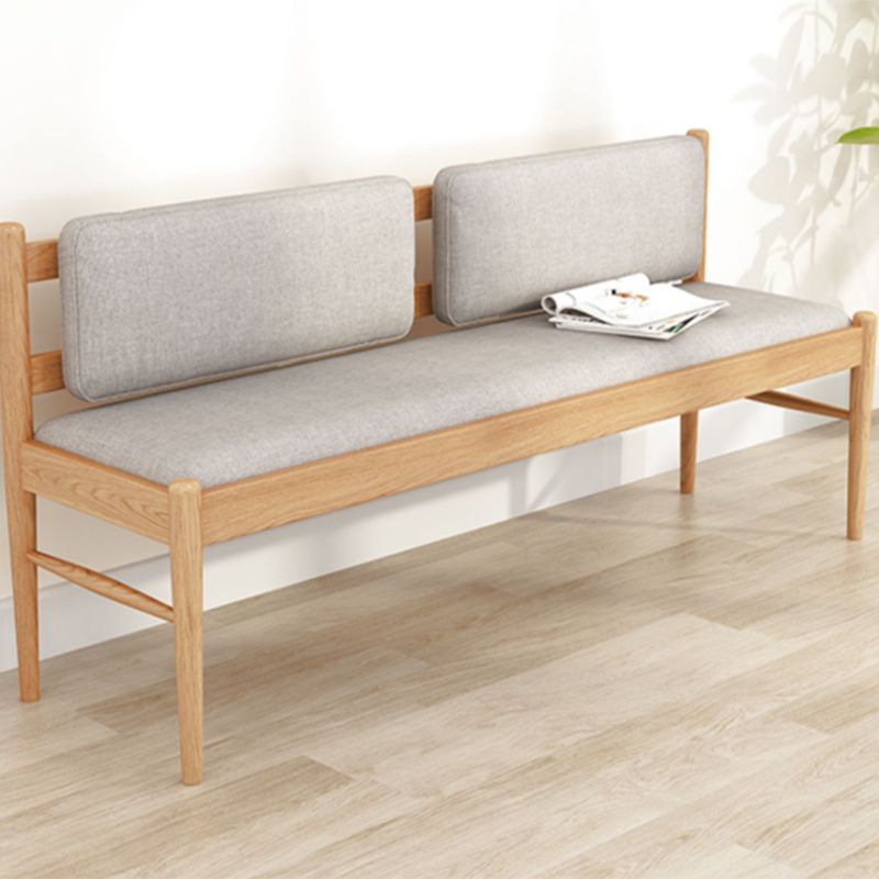 Contemporary Solid Wood Bench Cushioned Backrest Seating Bench with 4 Legs