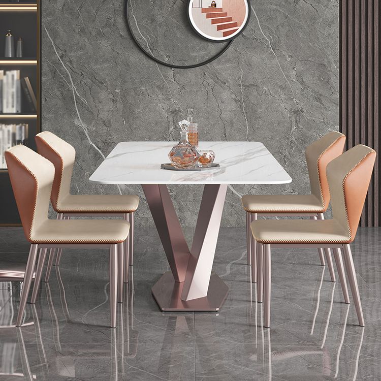 Metal Modern Rectangle Table Sintered Stone Dining Table with Pedestal Base