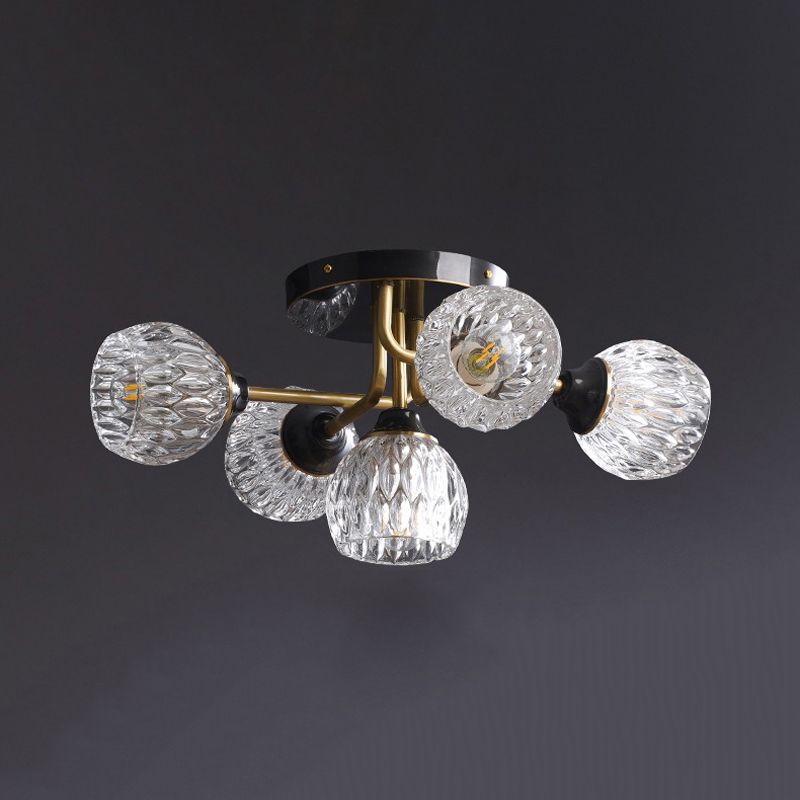 Modern Simple Black Ceiling Light Ball Shape Glass Shade Ceiling Lamp for Bedroom