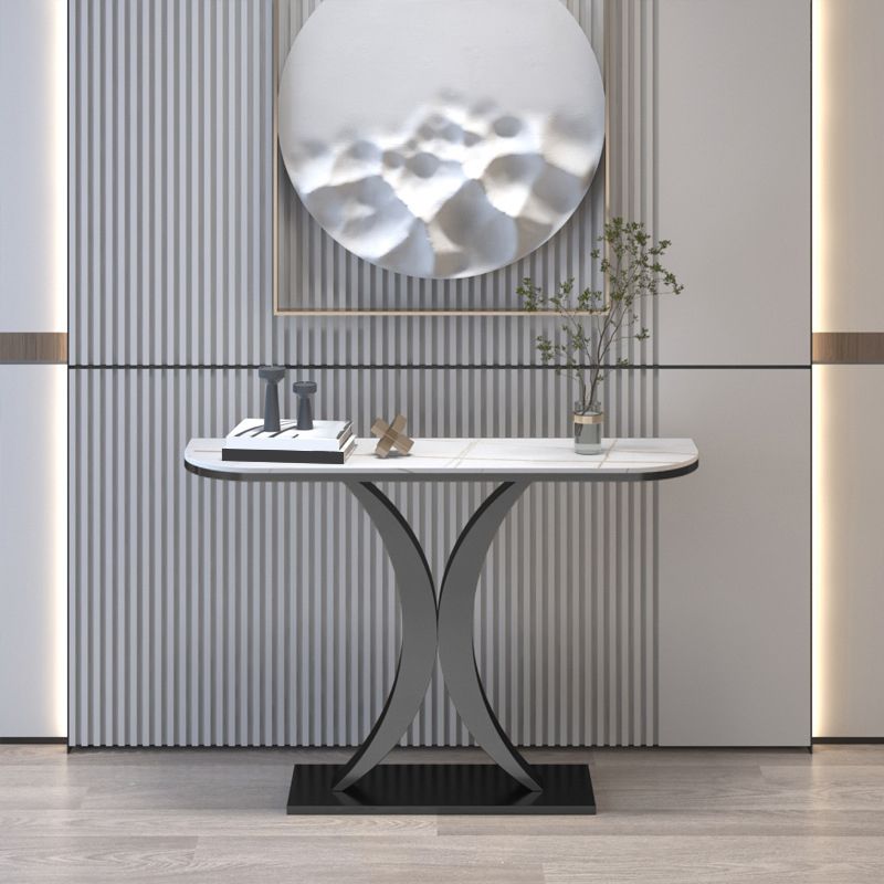 12 inch Wide Glam Accent Table Half Moon Shape Metal Console Table for Hall