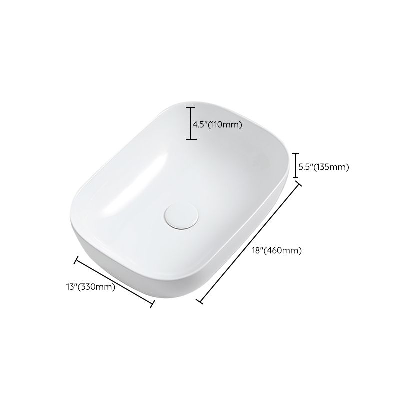 Contemporary Bathroom Sink Porcelain Solid Color Rectangular Vessel with Pop-Up Drain