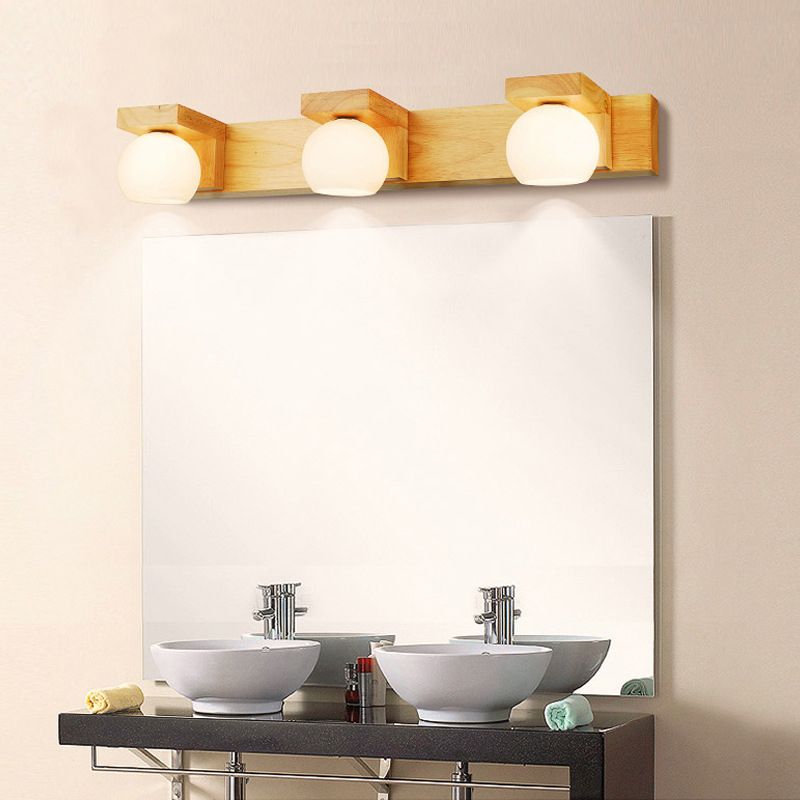Beige 2/3-Light Contemporary Vanity Light LED Wooden Bath Bar for Bathroom
