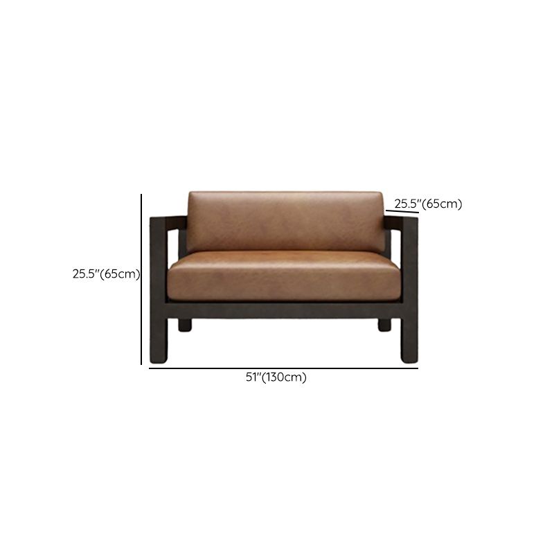 Contemporary Brown Leather Sofa with Black Square in Iron for Apartment