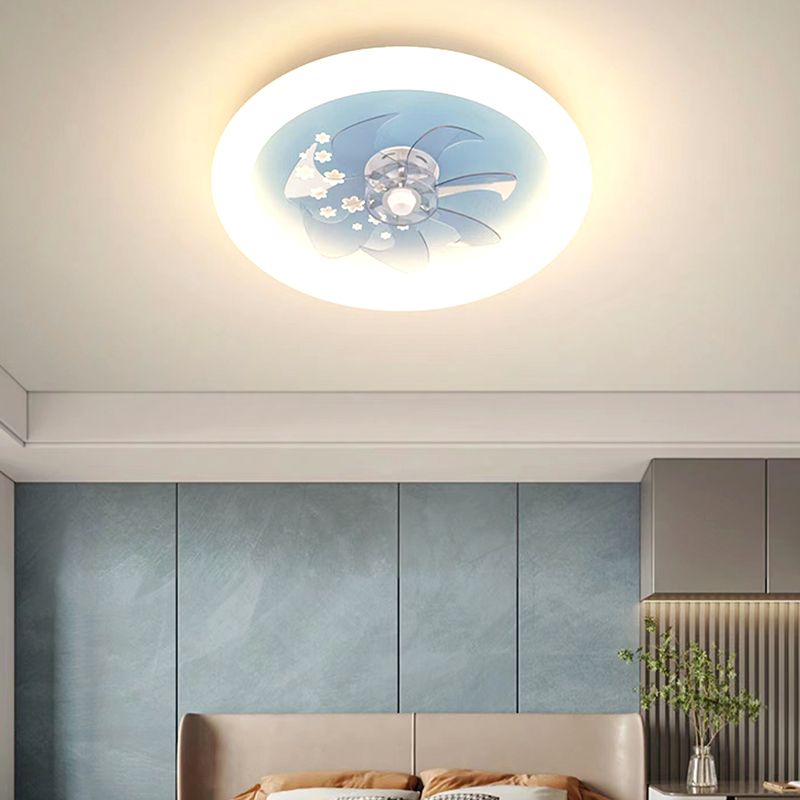 Round Shape Ceiling Fan Light Children LED Ceiling Mount Lamp with Acrylic Shade