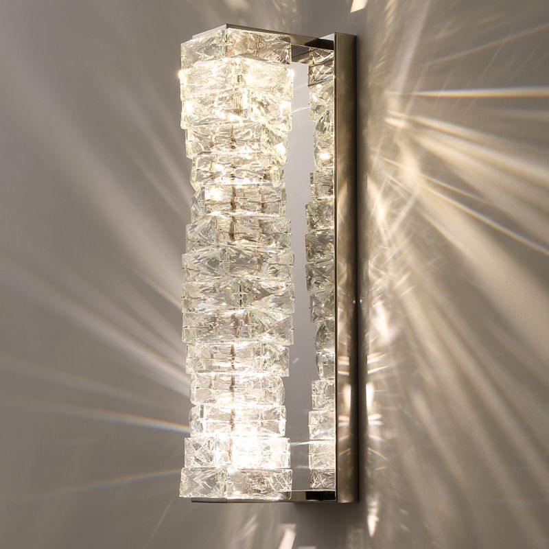 Silver Rectangular LED Wall Sconce in Modern Artistic Style Metal Wall Lamp with Crystal Shade