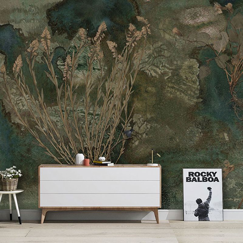 Non-Woven Big Mural Blackish Green Tropical Bush and Forest Wall Covering, Custom Size Available