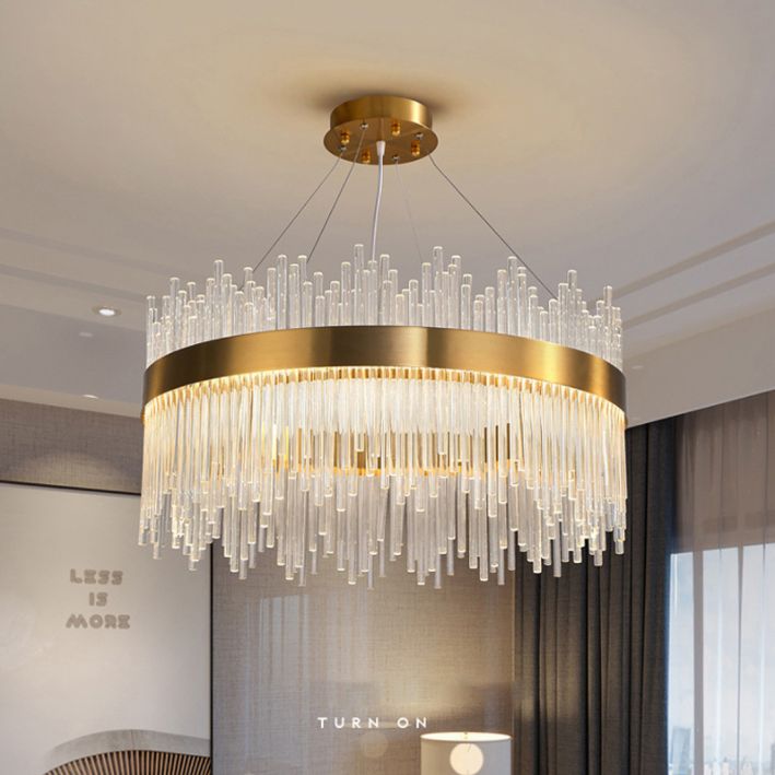 Crystal Sticks Pendant Lighting Minimalist Gold LED Island Lighting Fixture for Dinner