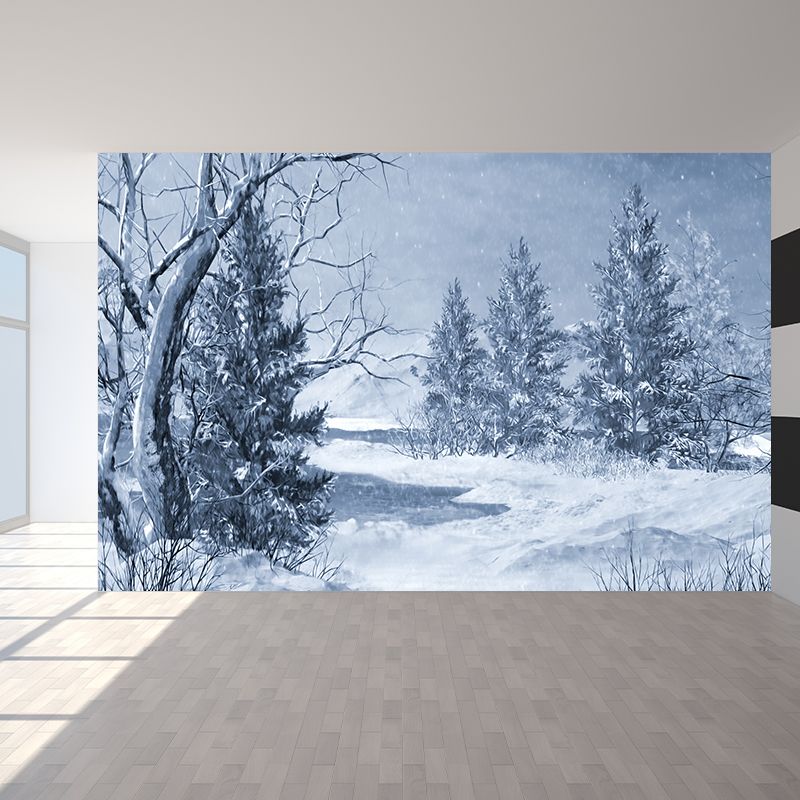 Non-Woven Decorative Wall Mural Modern Winter Botanical and Snowfield Wall Covering