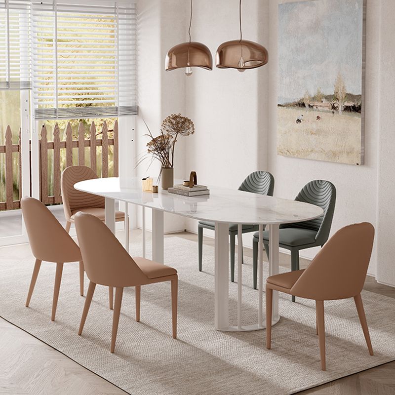 Oval Dining Table Modern Stone Top Dining Table with Double Pedestal